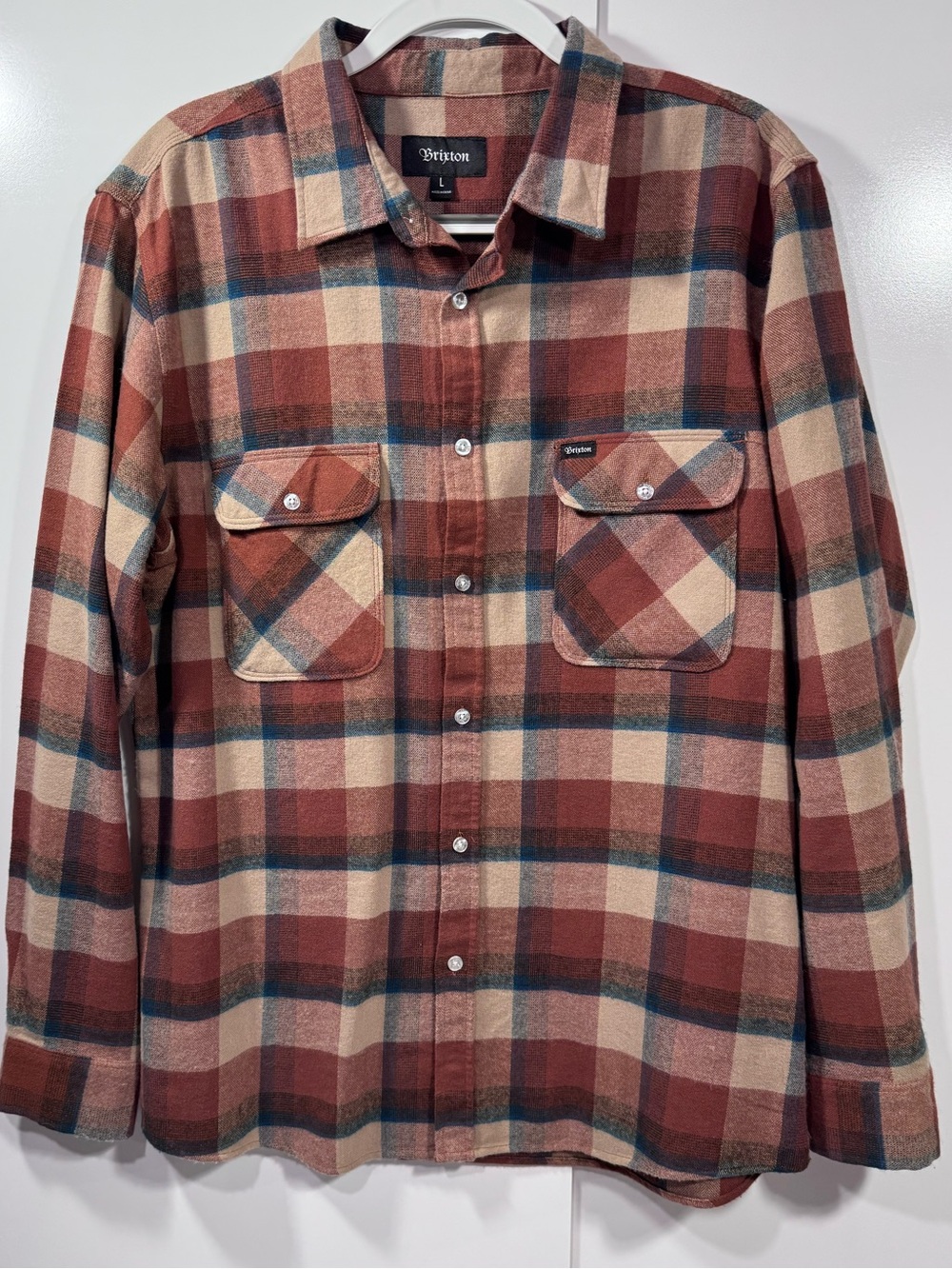 Brixton Plaid Flannel 🍂 Rust & Tan Button Down, large